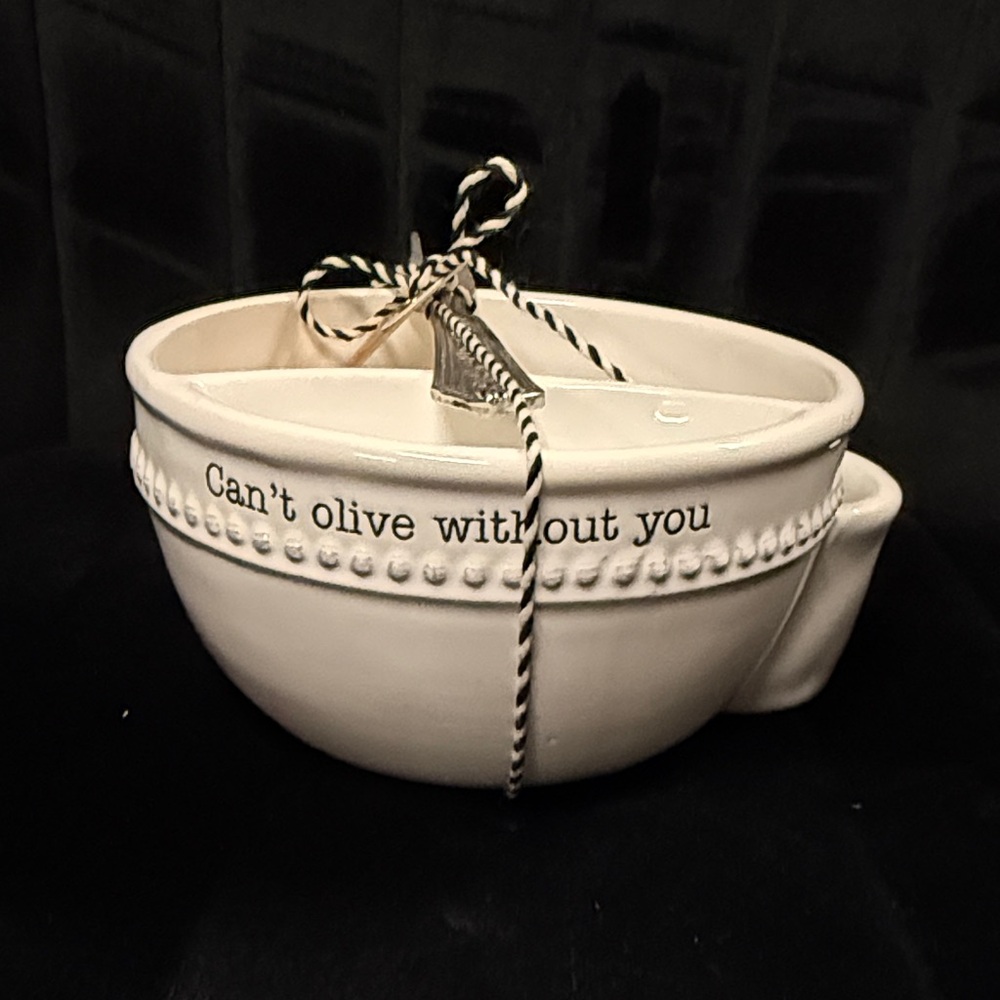 New Mud Pie Can’t Olive Without You Ceramic Bowl Set with Silver Fork